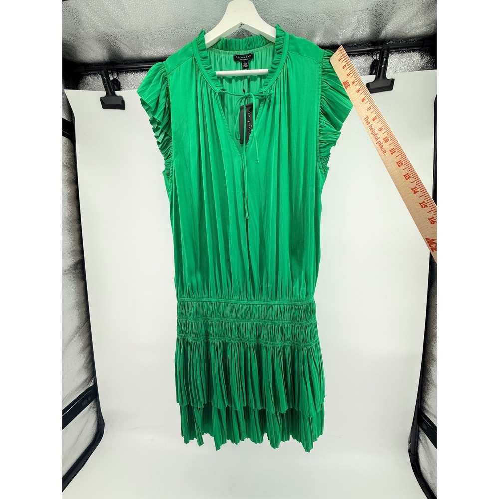 Current Air Green Pleated Smocked Waist Mini Dress Sleeveless Ruffle size LARGE